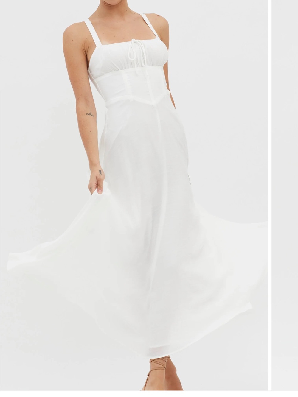 Whimsical Flowy Gorgeous White Maxi Dress w/corset bodice, fully lined. Ethereal